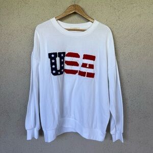Z Supply White USA Graphic Crewneck Sweater